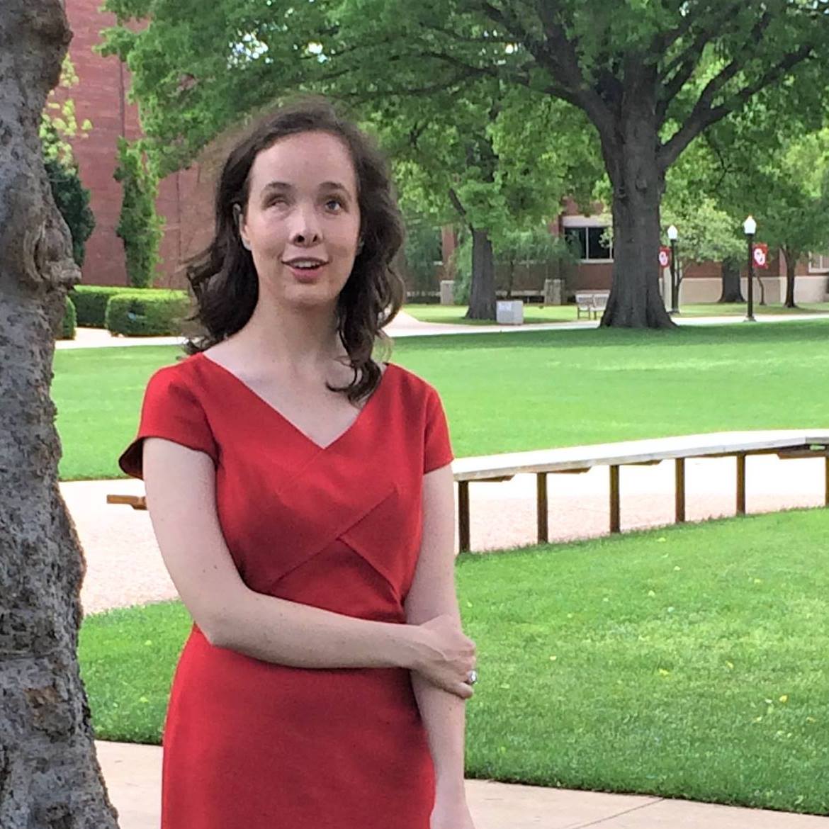 Laurel Wheeler stands on the University of Oklahoma campus.